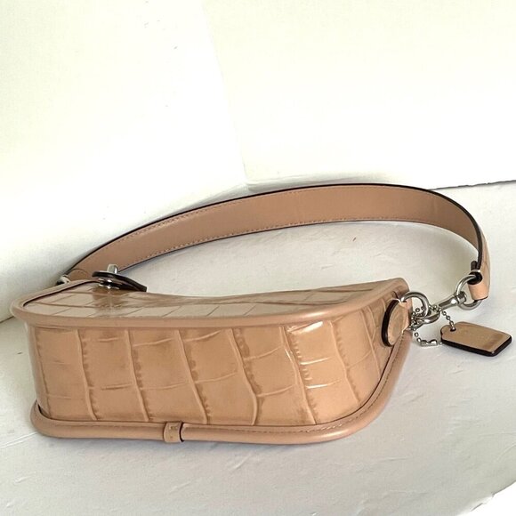 Coach Swinger Bag 20 Croc Embossed Leather Buff Shoulder Bag 80s CP024 Beige - Picture 6 of 10